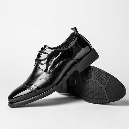 Black Glossy PU Leather Men's Casual Events Wedding Shoes Comfortable Formal Business Dress Boots | 28008