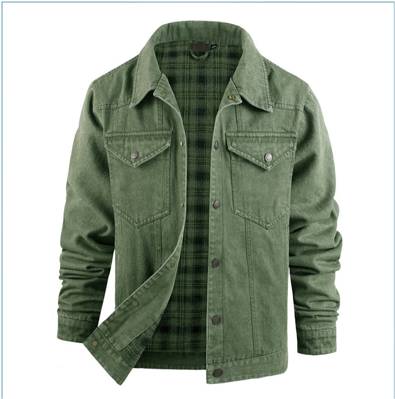 Herren-Truckerjacke im Western-Karo-Flanell-Stil in großer Größe, lässige Jeans-Oberbekleidungsjacke | 3270 