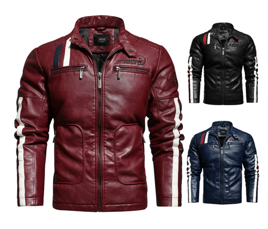 Veste en cuir PU pour homme, couleur assortie, pour moto | KH-168 