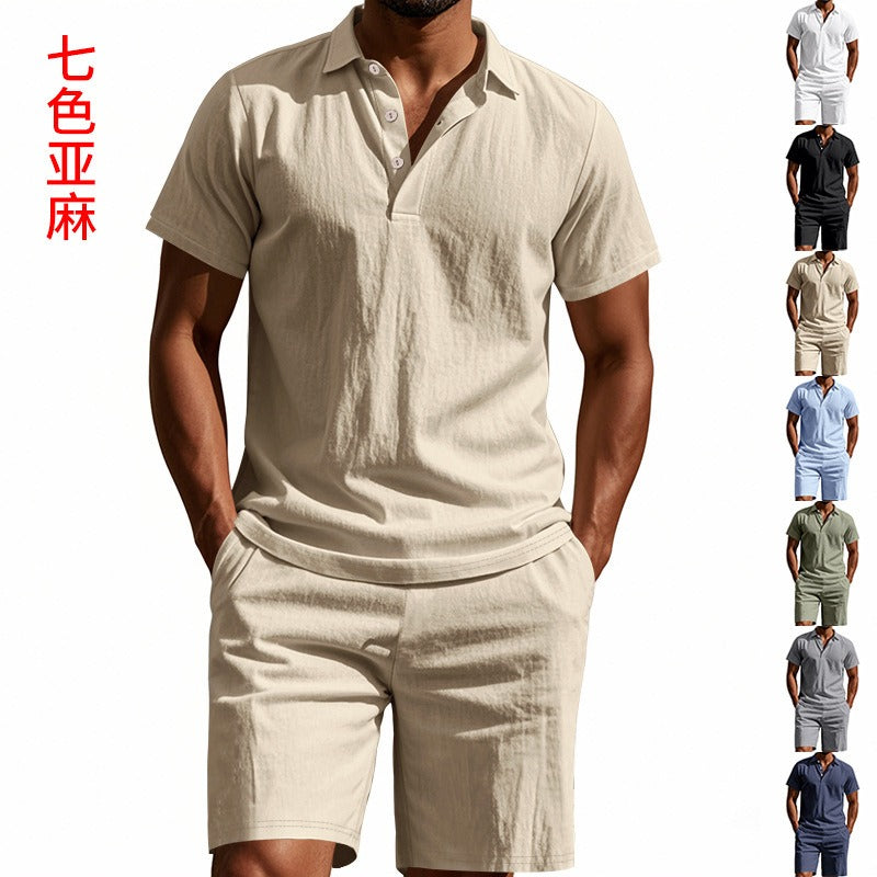 Atmungsaktives Leinen-Polo-Set für Herren – Cooles und bequemes Shirt- und Shorts-Outfit-Set | BKCS-20
