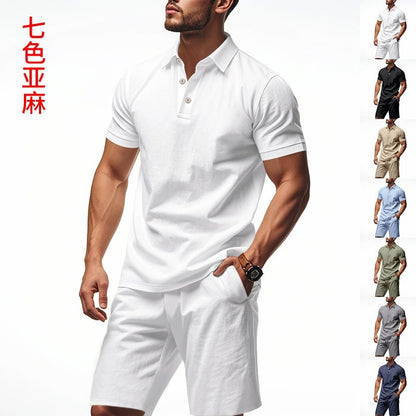 Atmungsaktives Leinen-Polo-Set für Herren – Cooles und bequemes Shirt- und Shorts-Outfit-Set | BKCS-20
