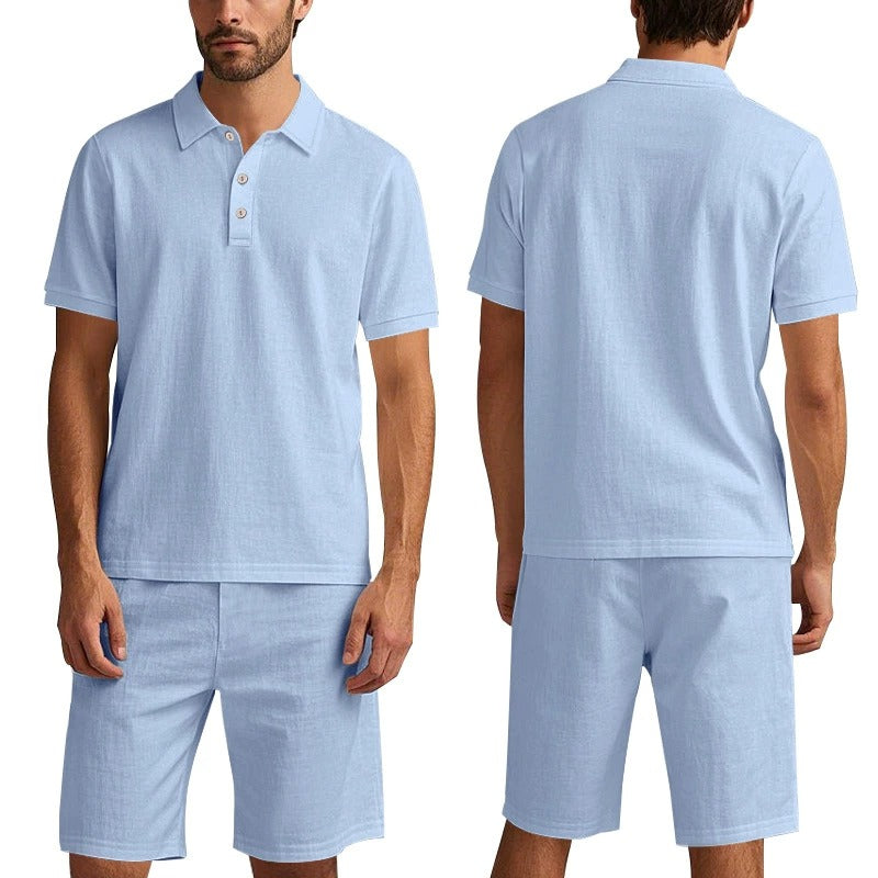 Atmungsaktives Leinen-Polo-Set für Herren – Cooles und bequemes Shirt- und Shorts-Outfit-Set | BKCS-20
