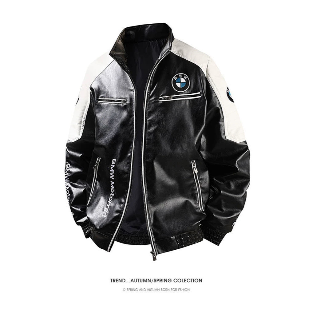 Men's PU Leather Moto Jacket | 2026 Korean Style Racing Coat | Waterproof Windproof Fleece-Lined Biker Outerwear