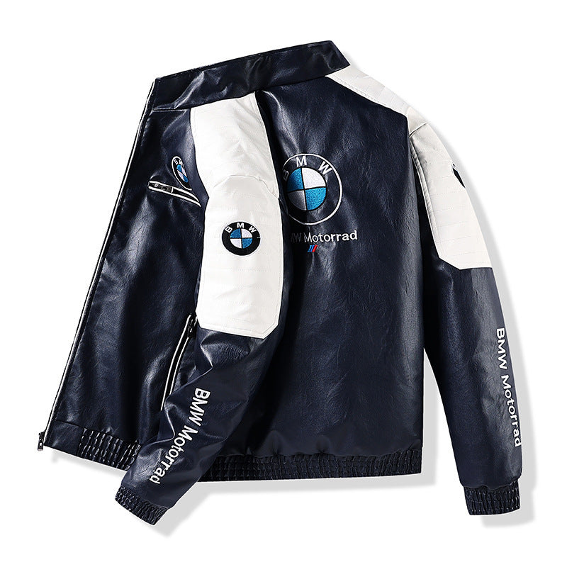 Men's PU Leather Moto Jacket | 2026 Korean Style Racing Coat | Waterproof Windproof Fleece-Lined Biker Outerwear