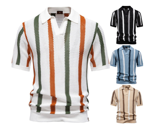 Atmungsaktives Poloshirt aus gestreiftem Strick für Herren – 2025 Sommer Slim-Fit Business Casual Top | PSD8030 