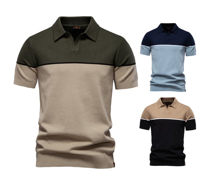 Zweifarbiges Strick-Poloshirt für Herren – 2025 Sommer Slim-Fit Business Casual Top | PSD8041 