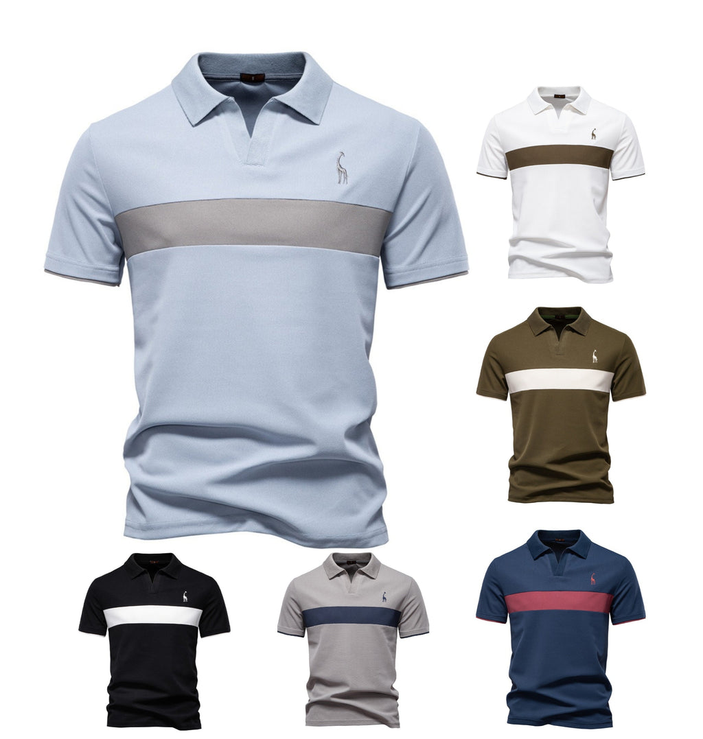 Herren-Poloshirt mit V-Ausschnitt und aufgesticktem Hirsch-Kontrast – 2025 Sommer-Slim-Fit-Freizeitoberteil | PL7002 