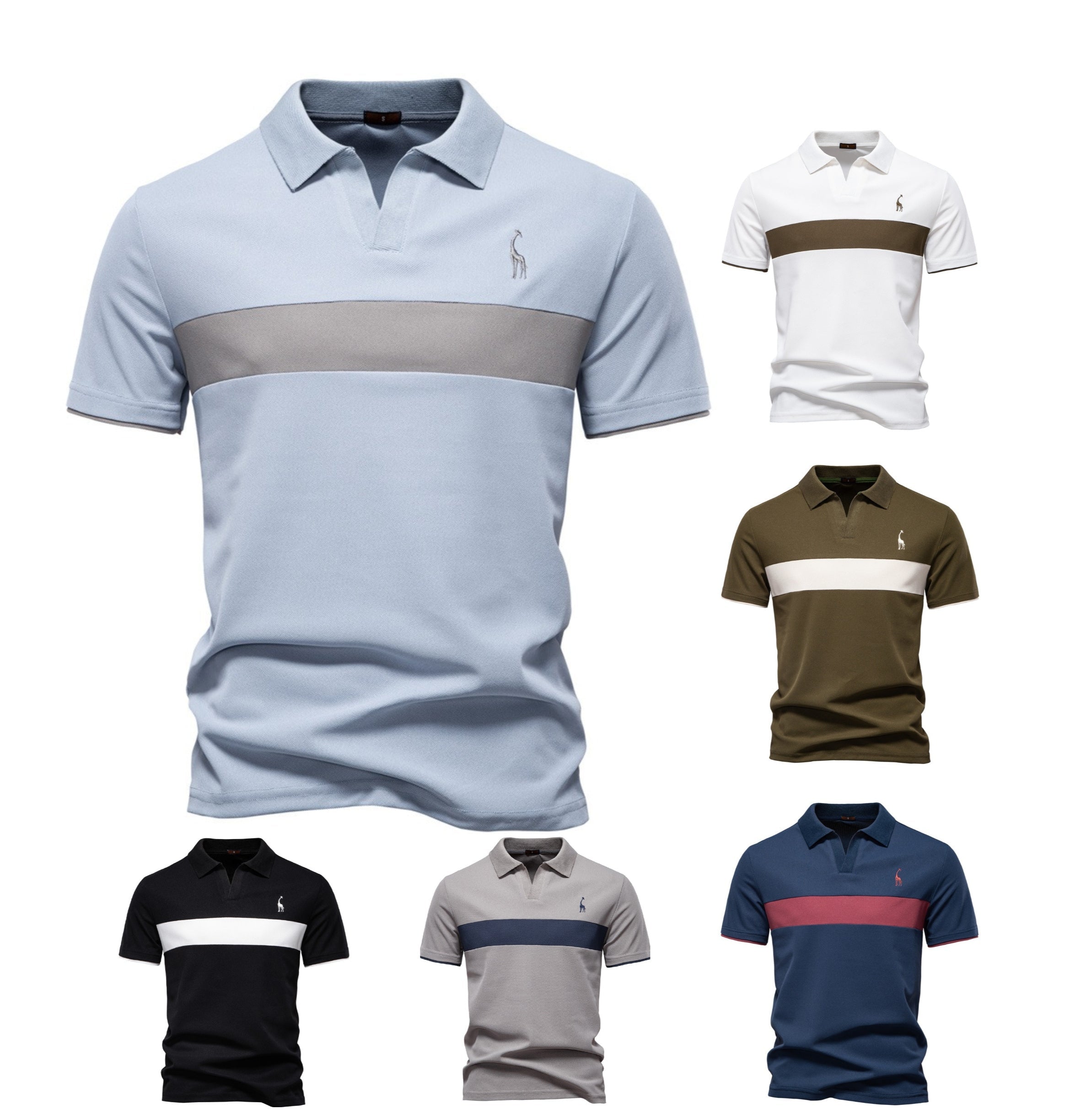 Herren-Poloshirt mit V-Ausschnitt und aufgesticktem Hirsch-Kontrast – 2025 Sommer-Slim-Fit-Freizeitoberteil | PL7002 