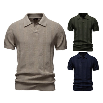 Herren-Poloshirt aus gestreiftem Strick mit Mesh-Einsätzen – 2025 Sommer Slim-Fit Streetwear-Top | PSD8042 