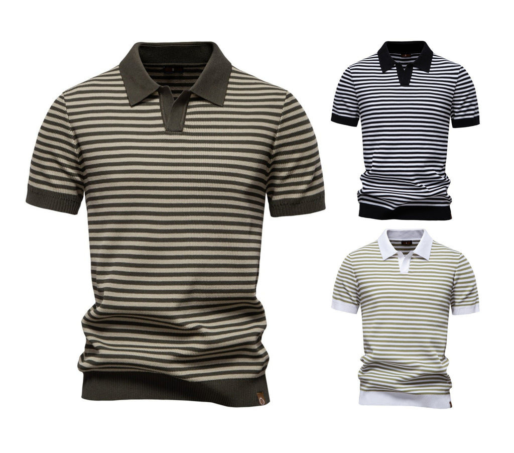 Herren-Poloshirt mit Streifenmuster und Möwenkragen – 2025 Sommer Slim-Fit Business Casual Top | PSD8054