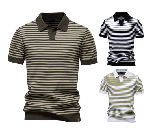 Herren-Poloshirt mit Streifenmuster und Möwenkragen – 2025 Sommer Slim-Fit Business Casual Top | PSD8054