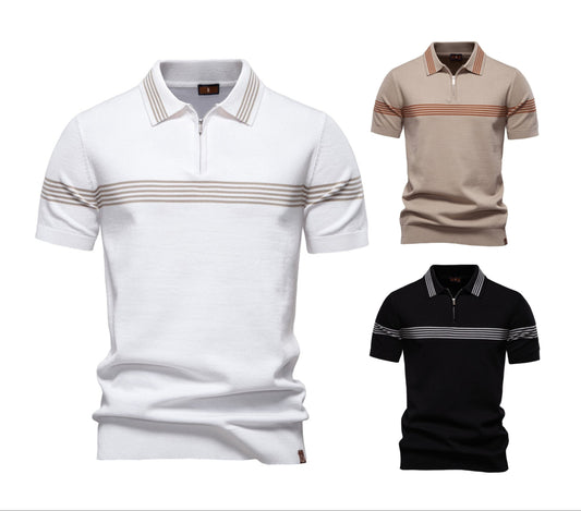 Herren Slim-Fit Poloshirt aus gestreiftem Strick – 2025 Sommer Business Casual Top | PSD8047