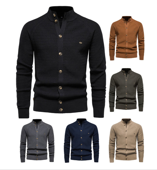 Herren Winter-Cardigan mit durchgehendem Reißverschluss – Strickoberteil aus hochelastischer Baumwolle mit Stehkragen | Y324 
