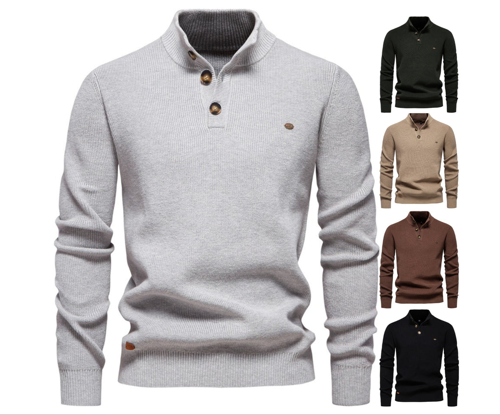 Herren-Cardigan mit hohem Kragen und Reißverschluss – Einfarbiger Strickpullover, warme Business-Casual-Winterjacke für Herren | SW833 