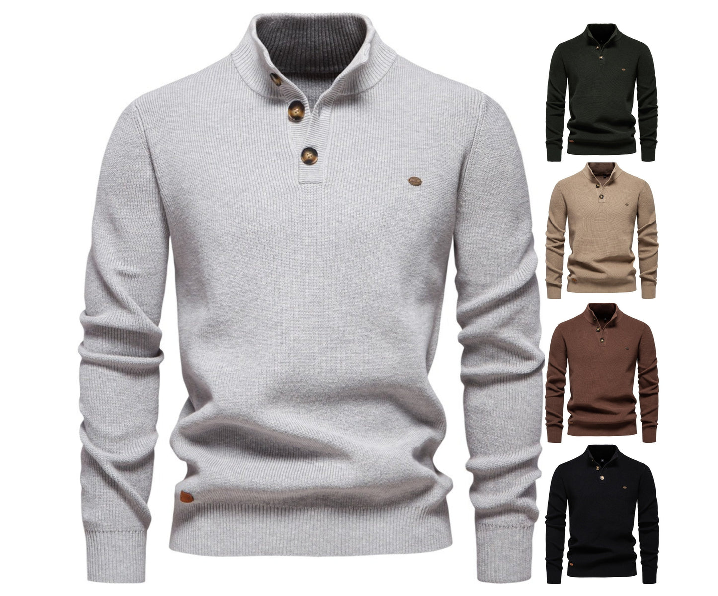 Herren-Cardigan mit hohem Kragen und Reißverschluss – Einfarbiger Strickpullover, warme Business-Casual-Winterjacke für Herren | SW833 