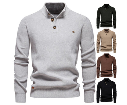 Herren-Cardigan mit hohem Kragen und Reißverschluss – Einfarbiger Strickpullover, warme Business-Casual-Winterjacke für Herren | SW833 