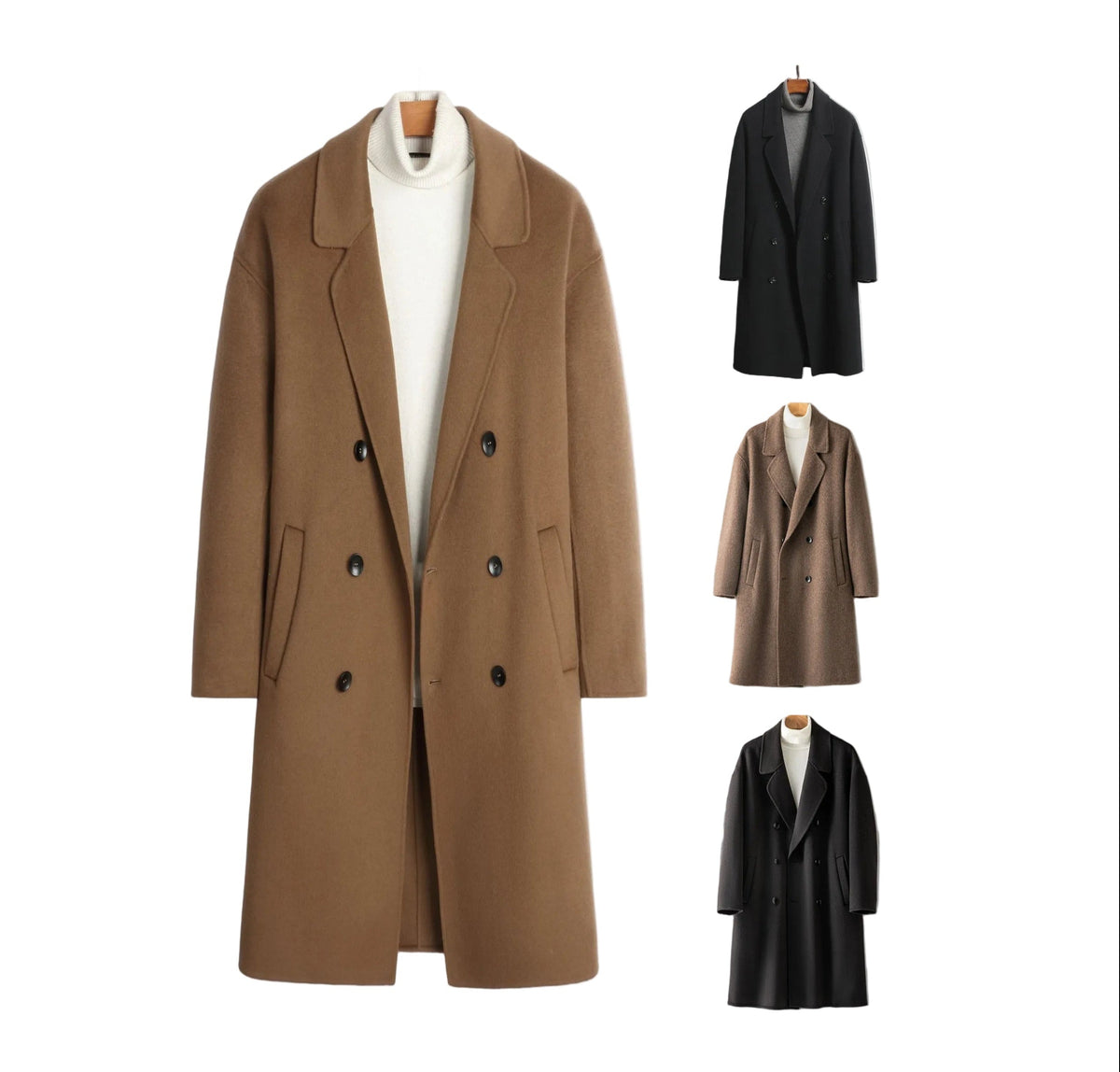 100% Wool Double-Faced Long Coat Men | Premium Tailored Overcoat | Business & Casual Winter Outerwear Wool Trench Coat