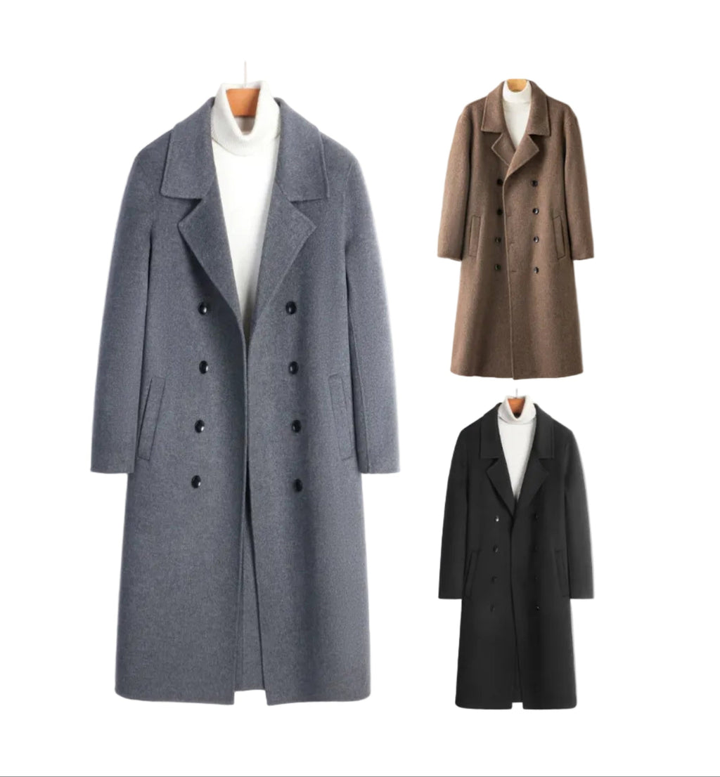 100% Wool Double-Faced Long Overcoat | Men’s Premium Knee-Length Wool Coat | Tailored Business & Casual Outerwear | 86713