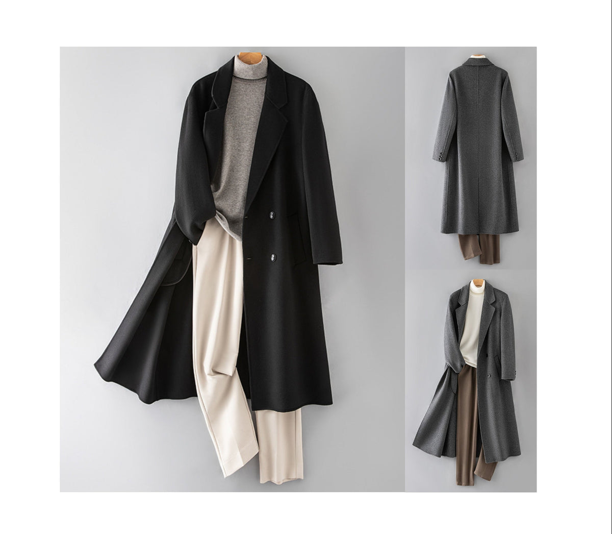 100% Wool Double-Faced Long Overcoat | 2026 Handcrafted Knee-Length Coat with Padded Shoulders | Premium Winter Outerwear | 86767