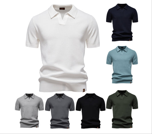 Herren-Poloshirt mit Ananas-Strickstruktur – 2025 Sommer-Kurzarmshirt mit entspannter Passform | PSD8025