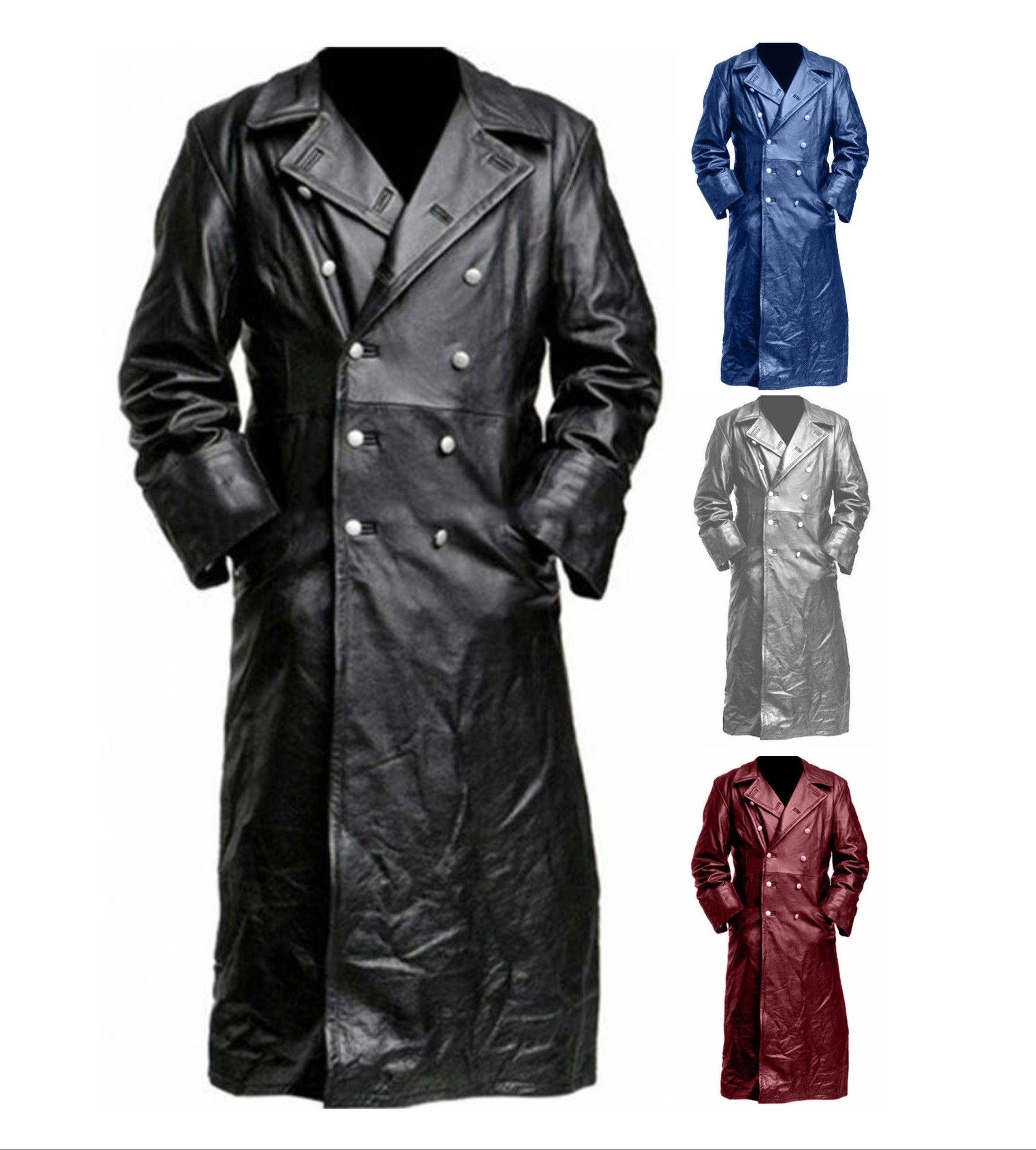 Vintage German Officer Black Leather Trench Coat Steampunk Gothic Long Halloween Costume | ZM100