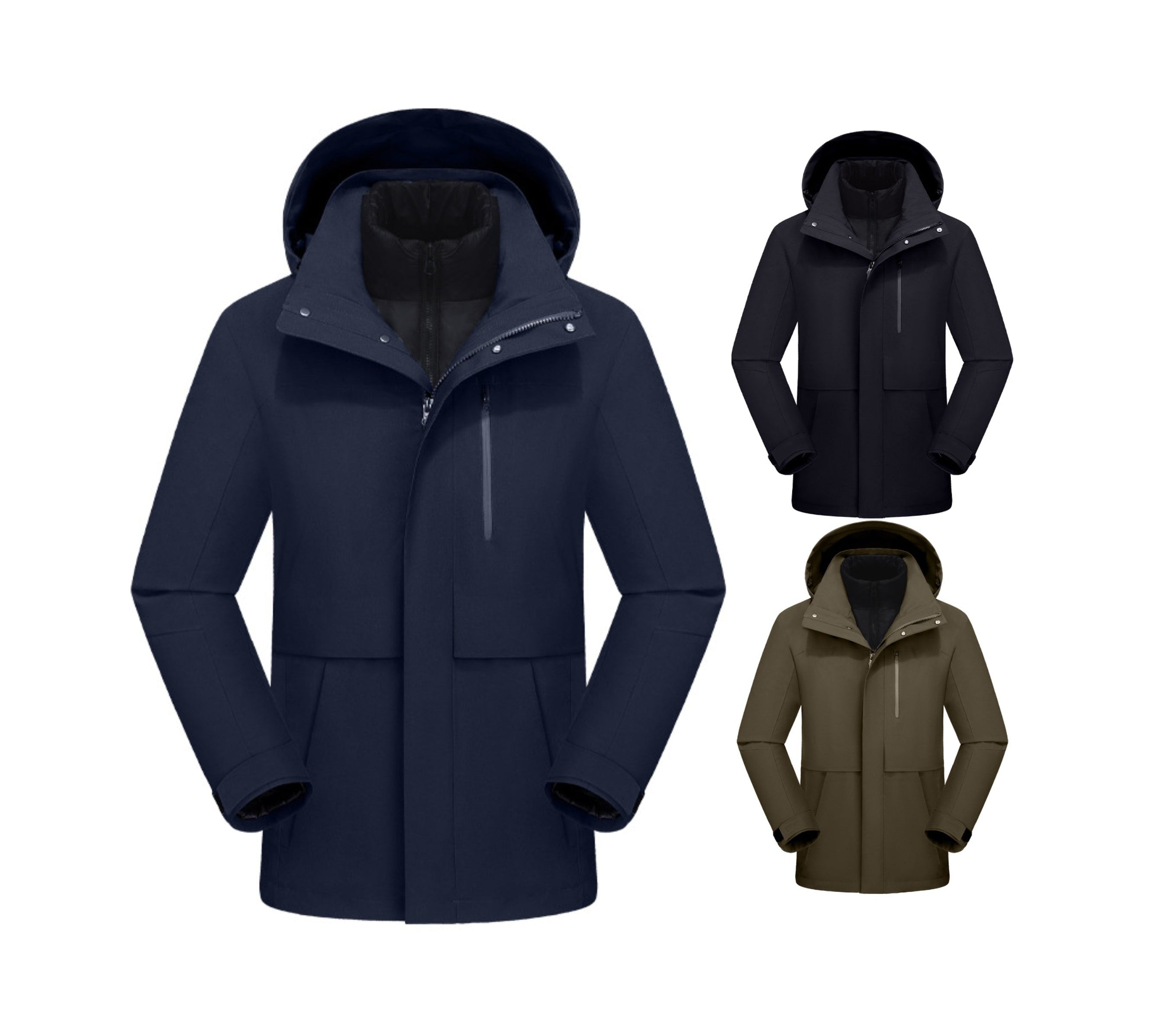 Dixiang Men's 3-in-1 Waterproof Hiking Jacket | 8000mm Seam-Taped Shell with White Goose Down Inner Layer | All-Season Outdoor Coat | J24688