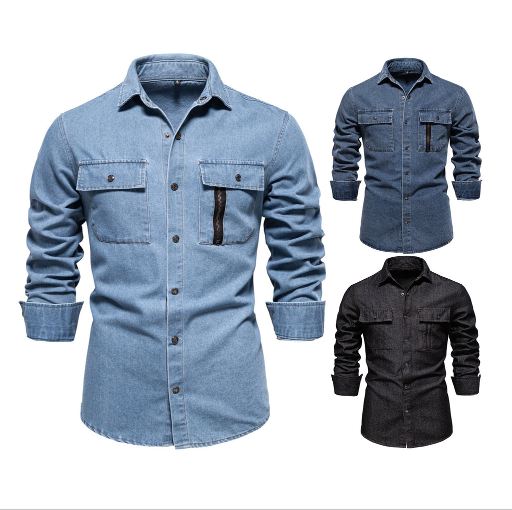 Herren-Jeanshemd mit verwaschenem Muster – Langarm, 100 % Baumwolle, lässiges Button-Up-Oberteil | 6025 