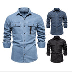 Herren-Jeanshemd mit verwaschenem Muster – Langarm, 100 % Baumwolle, lässiges Button-Up-Oberteil | 6025 