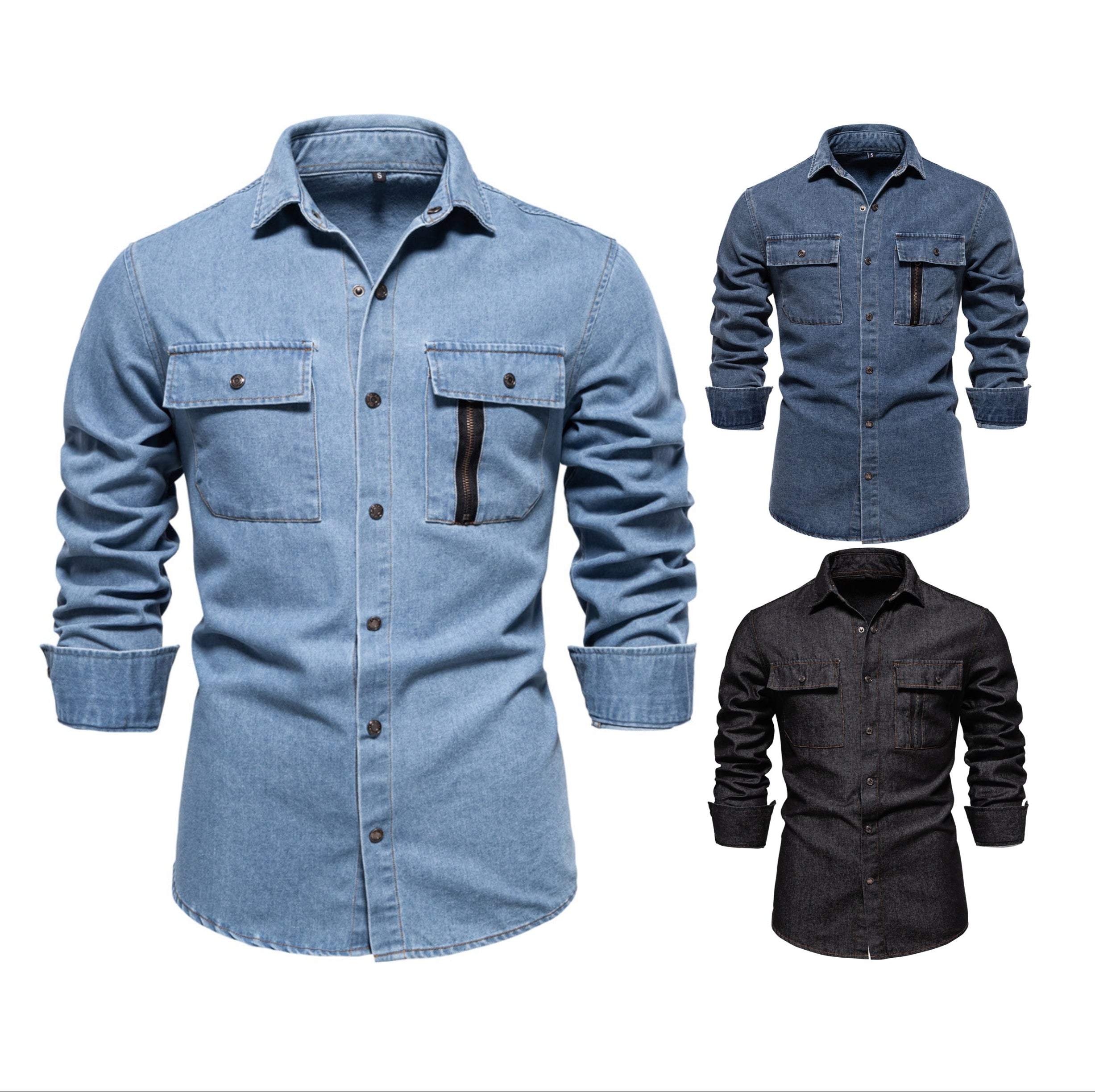 Herren-Jeanshemd mit verwaschenem Muster – Langarm, 100 % Baumwolle, lässiges Button-Up-Oberteil | 6025 