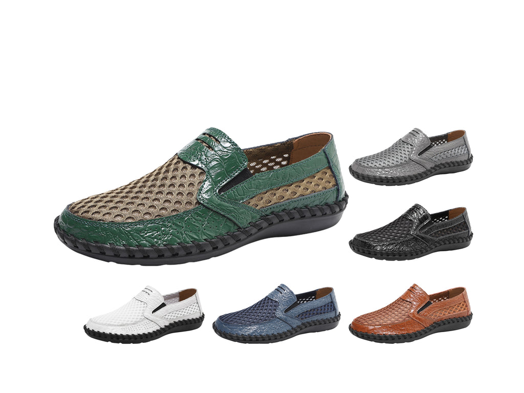 Leichte Herren-Loafer aus Rindsleder im Retro-Stil, handgenäht, zum Hineinschlüpfen mit weicher Mesh-Sohle für Outdoor-Reisen | HB3399 