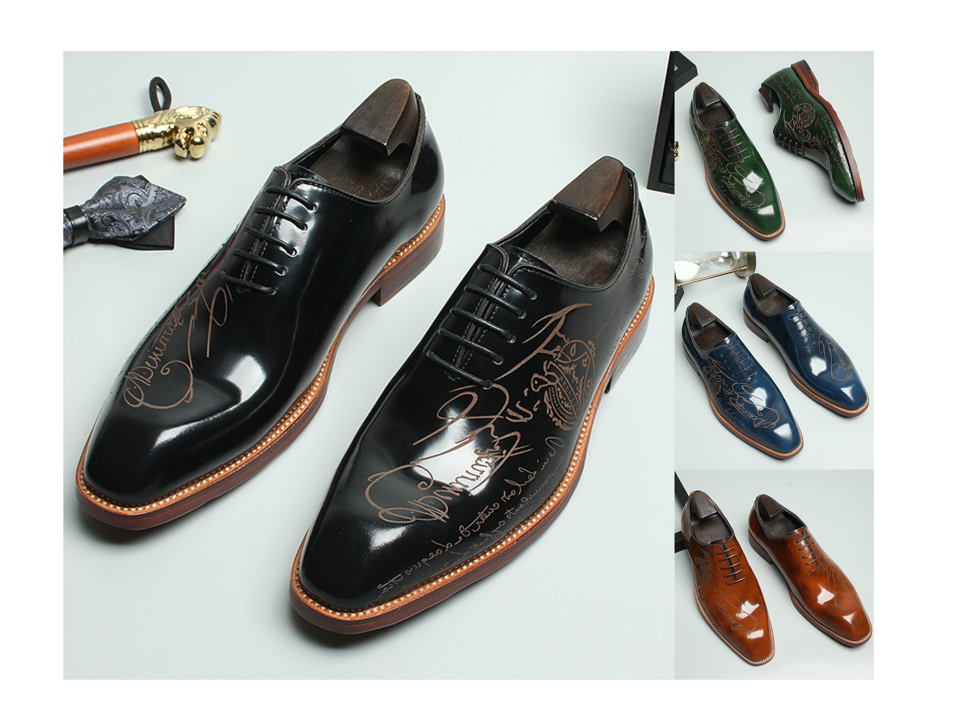 NIUPILI Men‘s Letter Carved Brogue Dress Shoes | Square Toe Patent Leather Business Footwear | Formal Party Oxfords | N68-1