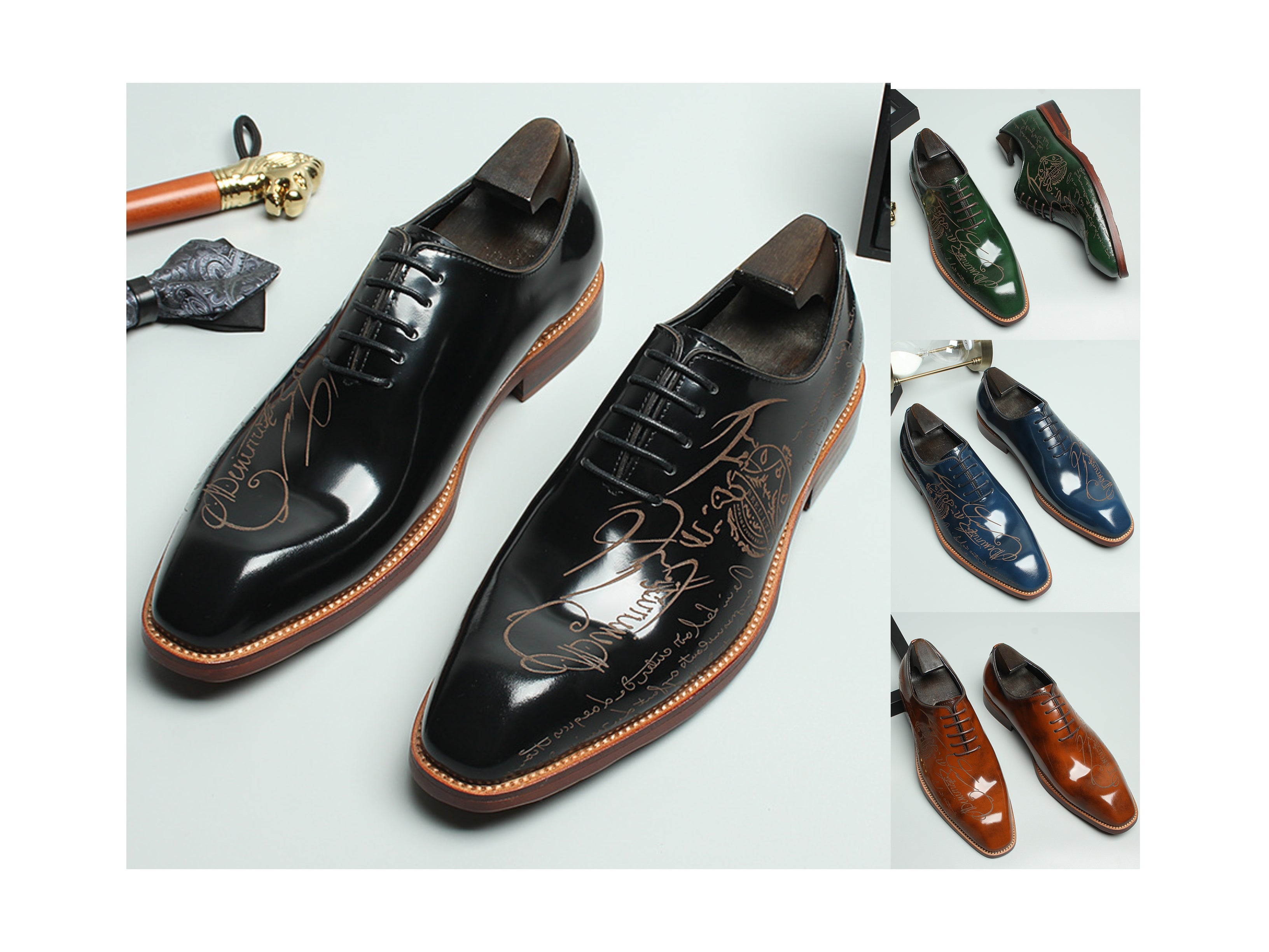 NIUPILI Men‘s Letter Carved Brogue Dress Shoes | Square Toe Patent Leather Business Footwear | Formal Party Oxfords | N68-1