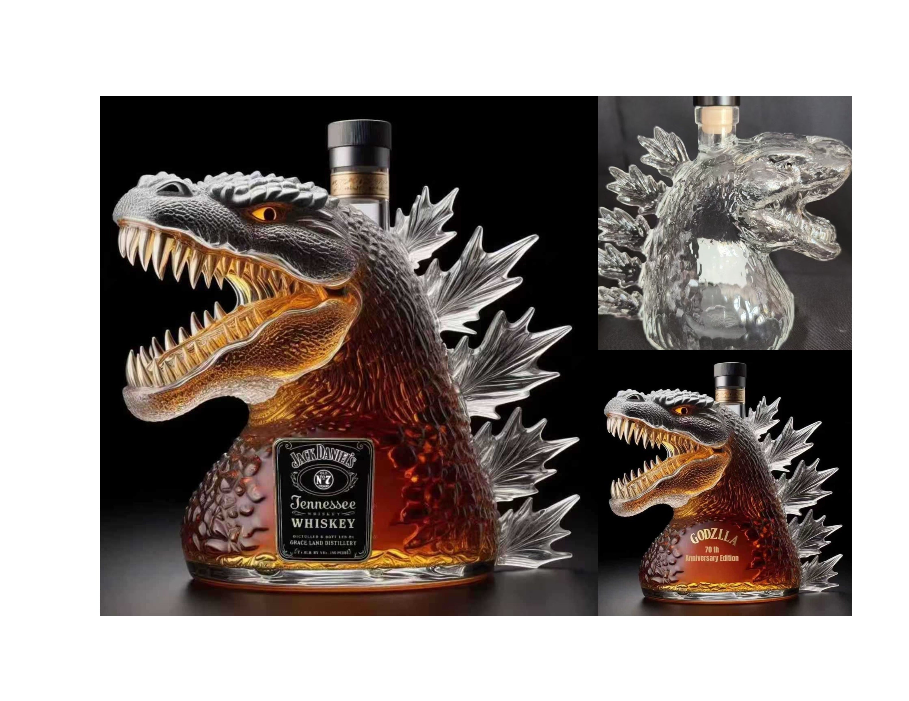 Godzilla Whiskey Bottle Collectible Monster-Shaped Glass Decanter 300ml Novelty Liquor Container for Home Bar & Gifts