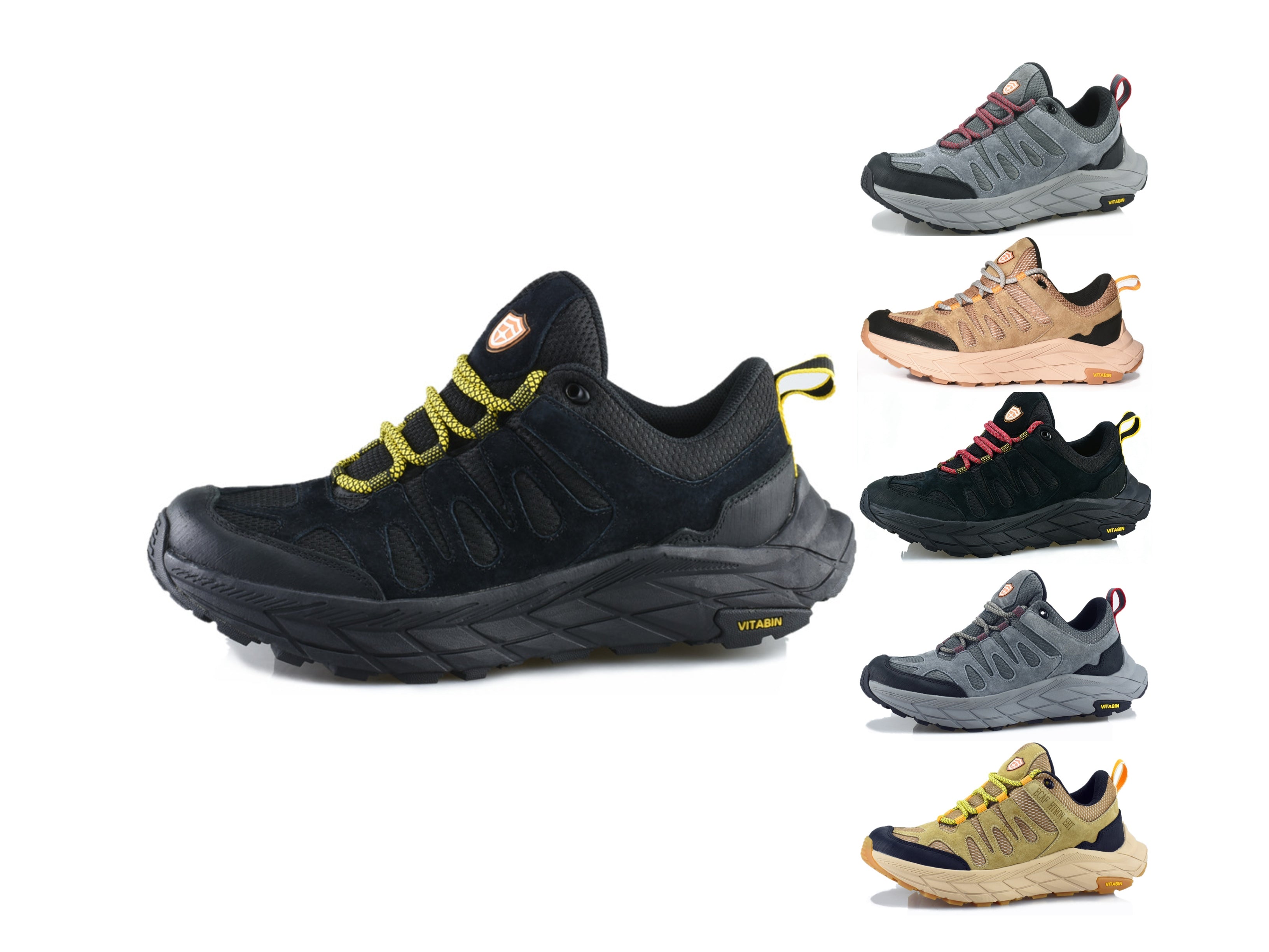 ECAF HTRON EHT Men‘s Genuine Leather Hiking Boots Thick Sole Outdoor Trail Shoes Anti-Slip & Breathable Trekking Trainers