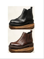 TELUOLU Men's Chelsea Boots | Premium Leather High-Top Boots | Chunky Sole British Retro Ankle Boots | 603-1