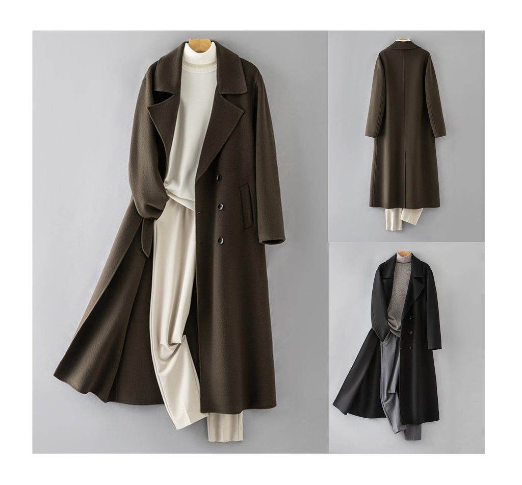 Ekeweer Longline 100% Wool Coat for Tall Men | Double-Faced Wool Overcoat | Handcrafted Fall & Winter Long Trench Coat | 86765