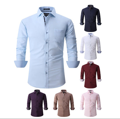 Men's Bamboo Fiber Long-Sleeved Shirts - Solid Color, Breathable & Non-Iron Casual Shirt | S01