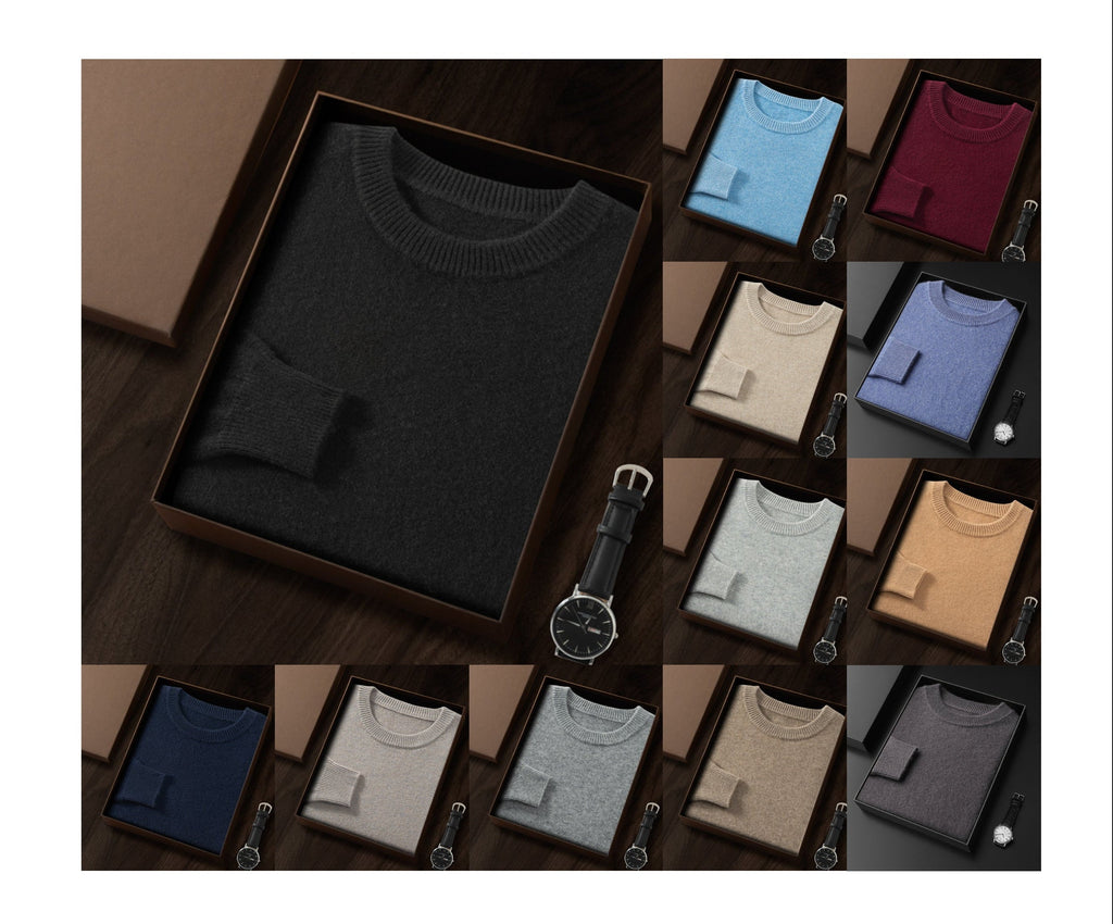 Men's Premium Cashmere Blend Sweater Chunky Knit Crew Neck Pullover Winter Warm Relaxed Fit Knitwear | JW-039