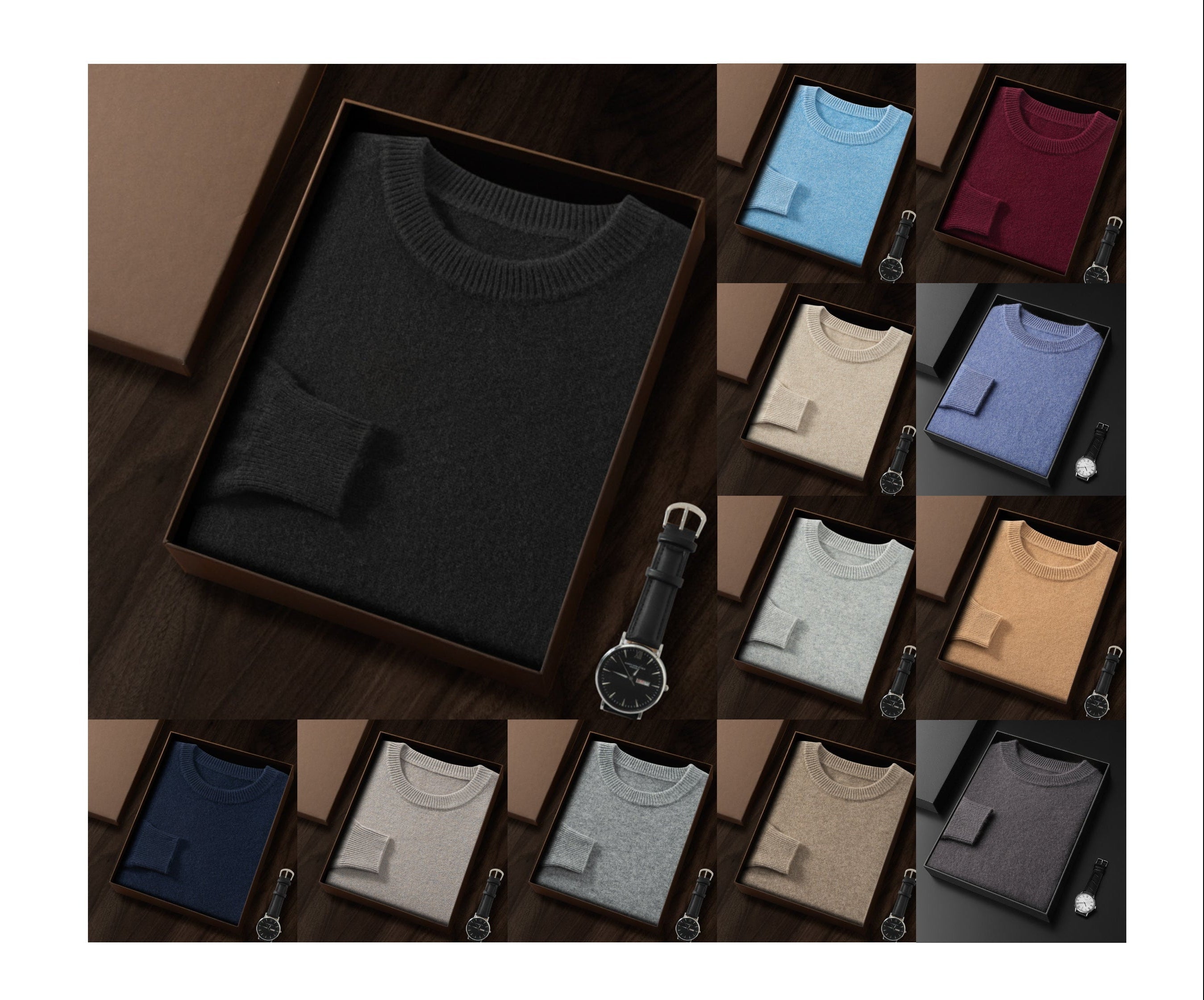 Men's Premium Cashmere Blend Sweater Chunky Knit Crew Neck Pullover Winter Warm Relaxed Fit Knitwear | JW-039