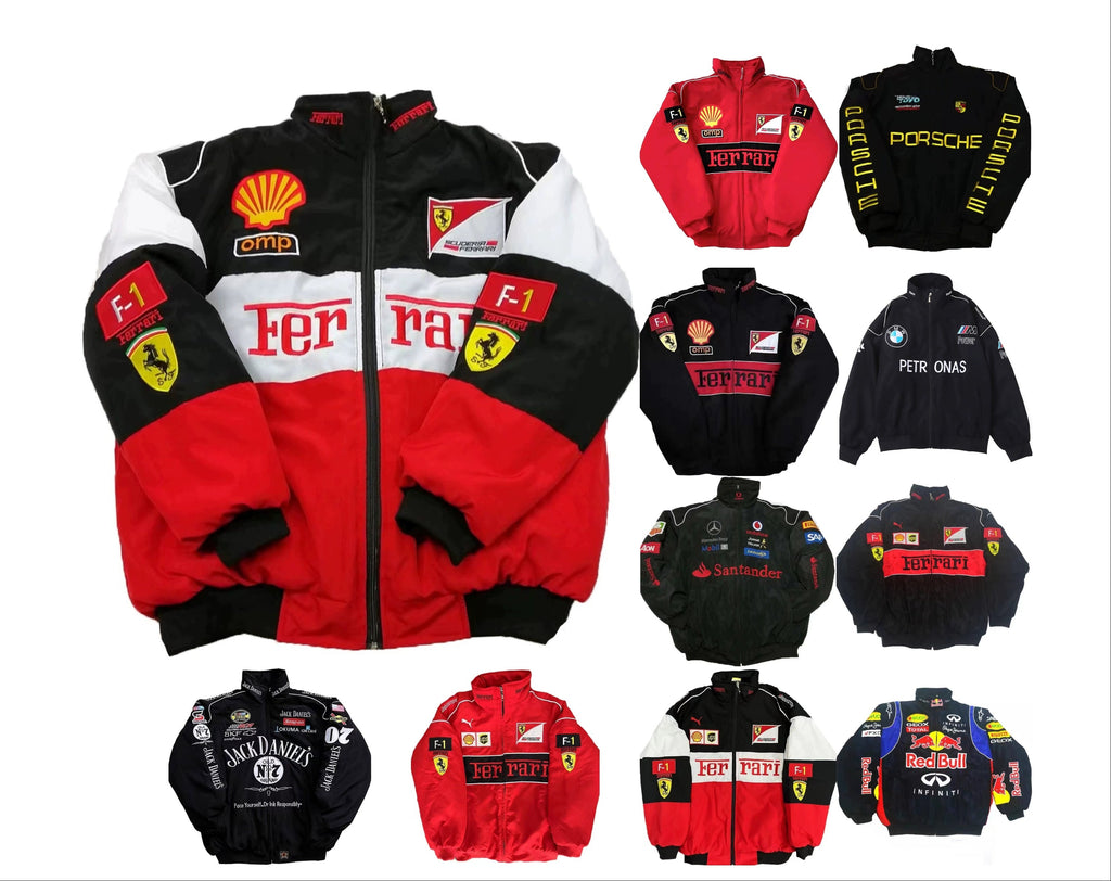 F1 Ferrari bestickte Rennanzugjacke im Retro-Stil, Motorradjacke für Frühling und Herbst | AL776286320703 