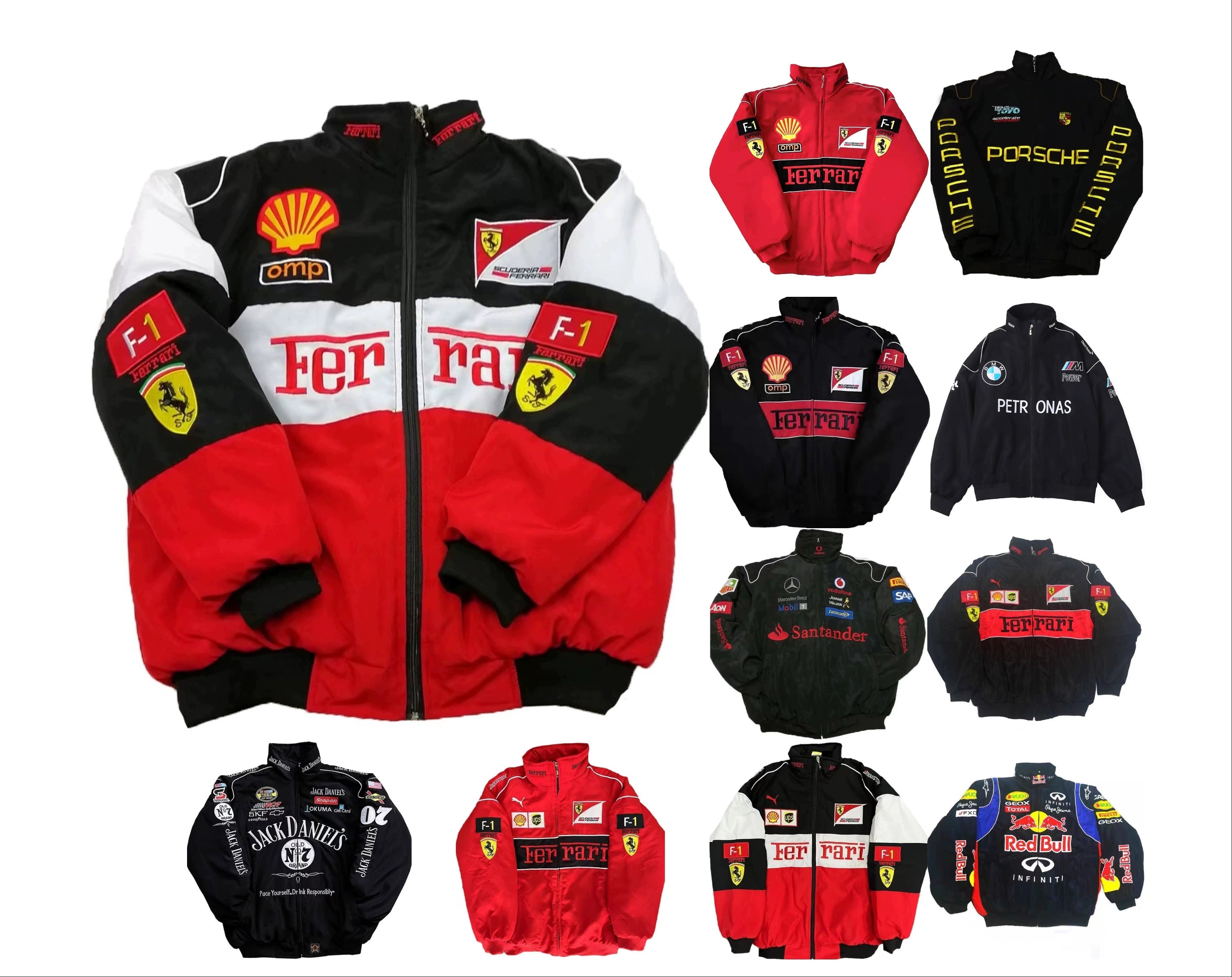 F1 Ferrari bestickte Rennanzugjacke im Retro-Stil, Motorradjacke für Frühling und Herbst | AL776286320703 