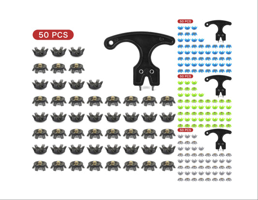 THESTRON Universal Golf Shoe Cleat Wrench & 4-Color TPU Replacement Spikes Kit | D-909