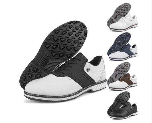 Thestron K05 Men's Brogue Style Golf Shoes | Water-Resistant Leather Spikeless Shoes | Business Casual Golf & Leisure Footwear | K05