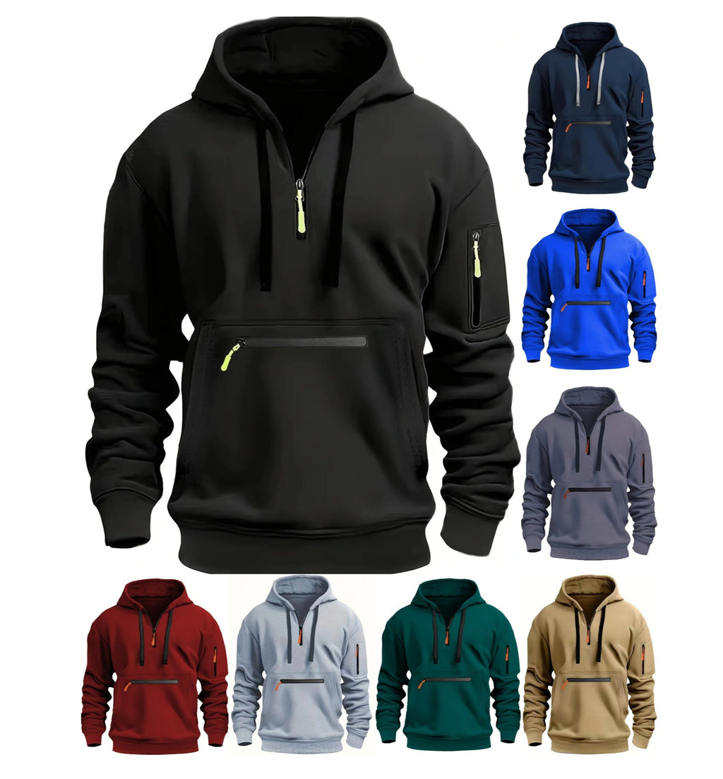 Herren-Kapuzenpullover mit einfarbigem Muster, Reißverschluss, gefütterter Kragen, lockere Passform, lässige Sportbekleidung | TZ-28 
