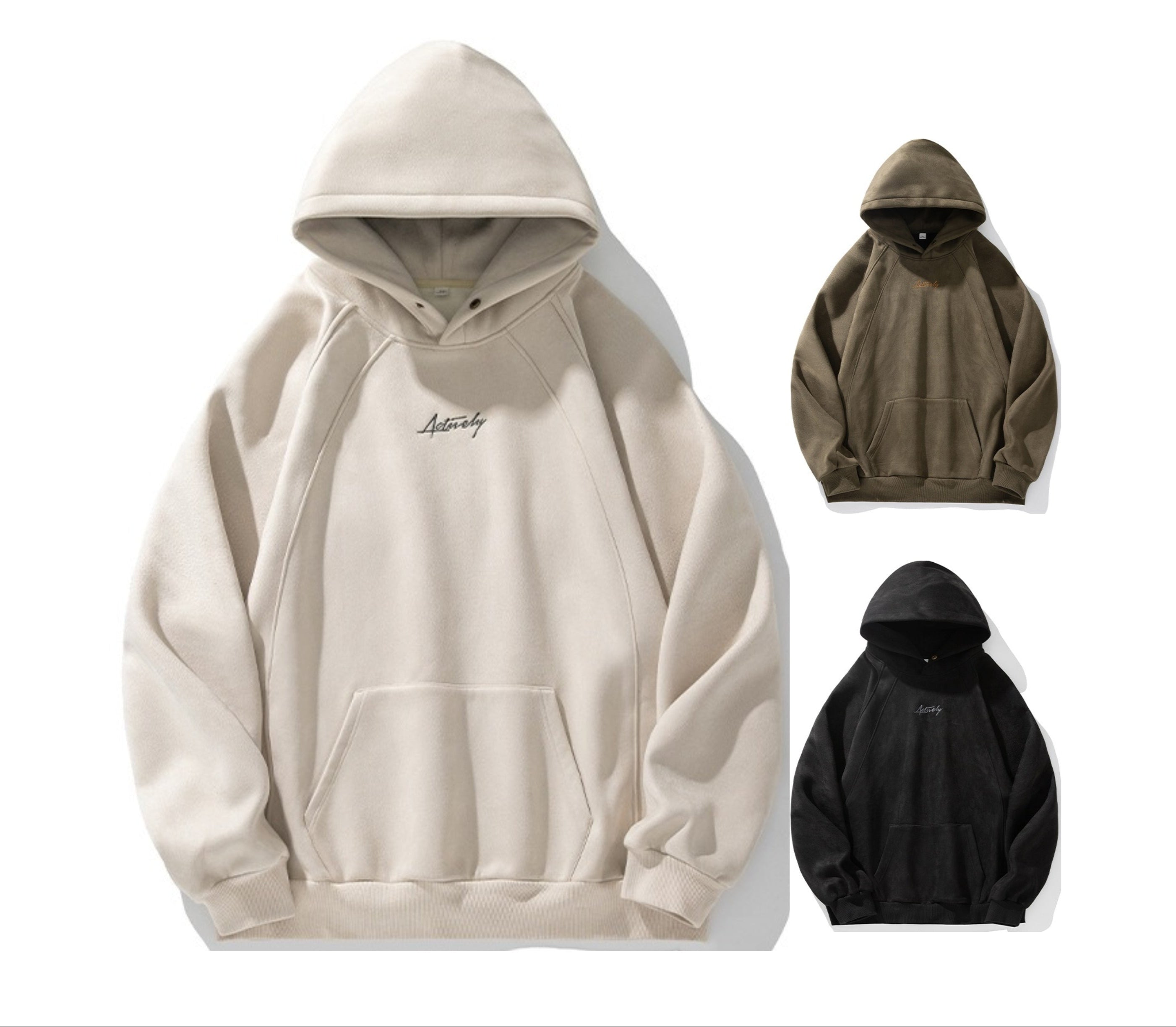 Unisex Kapuzenpullover aus schwerem Wildleder im Retro-Stil im amerikanischen Stil für Herbst und Winter | Locker sitzender Hoodie | L3848 