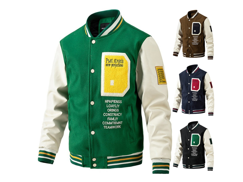 Herren-Winter-Baseballjacke aus Wolle mit Farbblockierung, lässiger und stylischer Modemantel | 77162 
