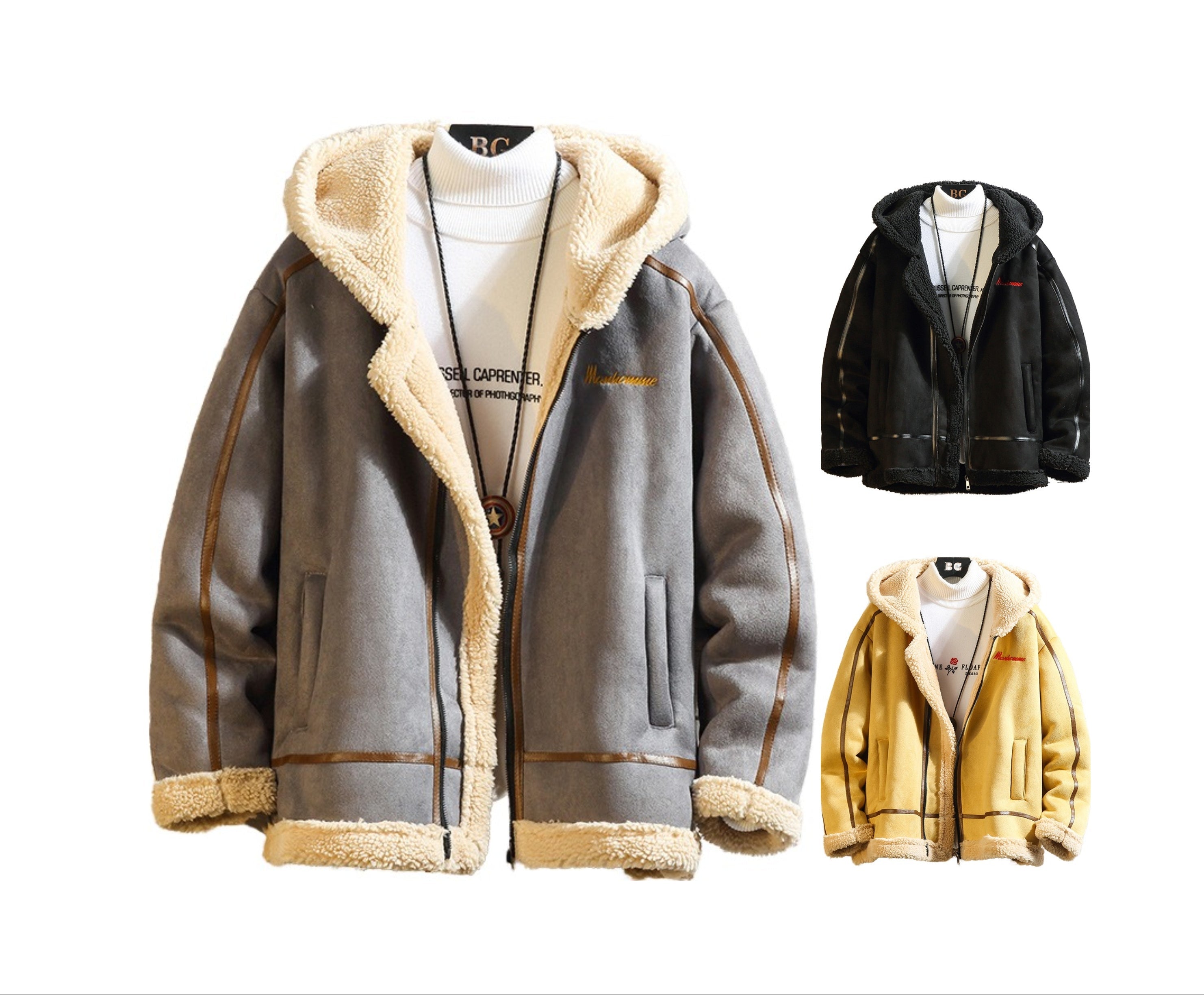 Herren Retro Polar Fleece Arbeitskleidung Baumwollmantel Stehkragen Kapuze Loose Fit Freizeitjacke | A048MY10 