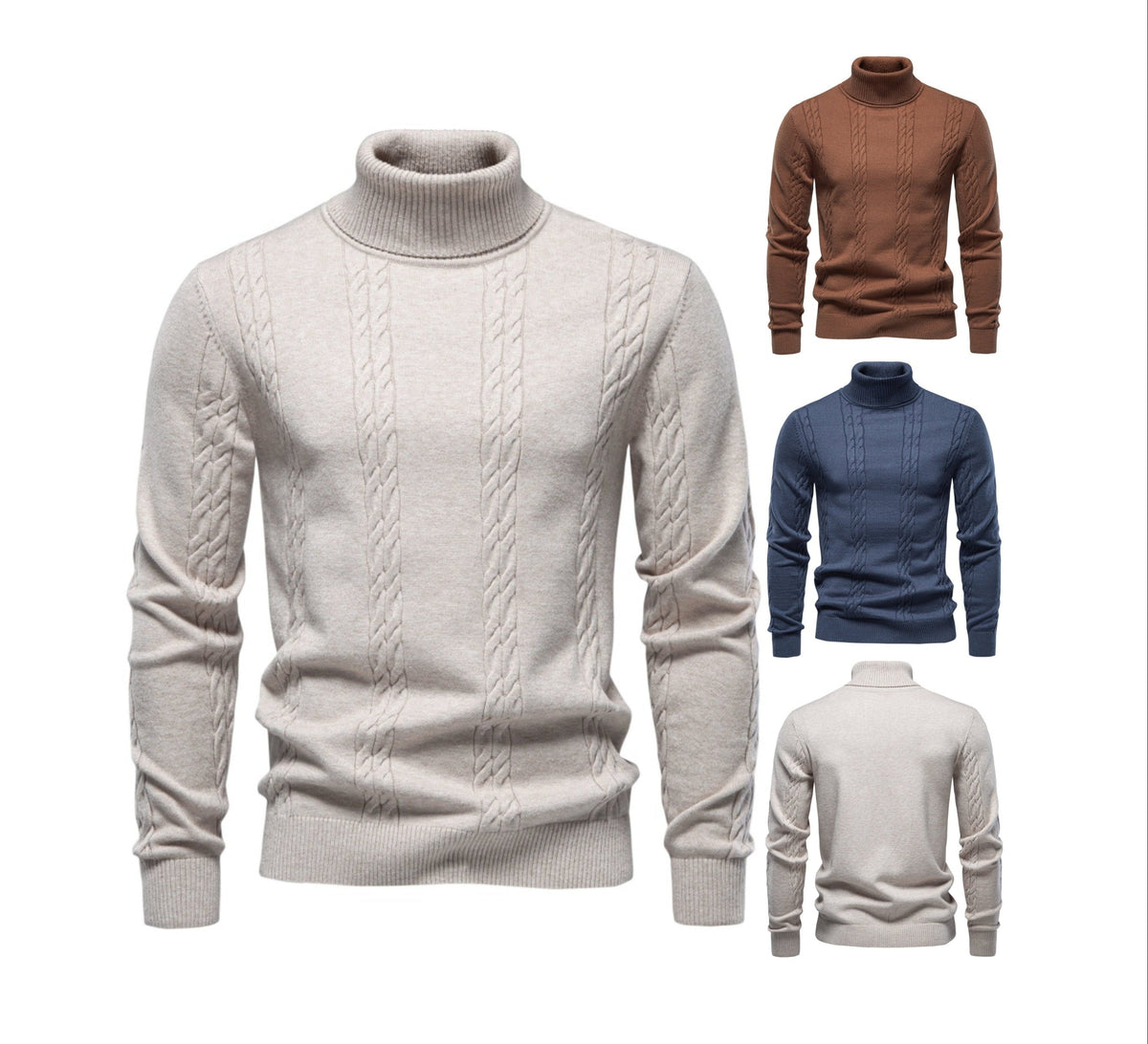 Men's Cable Knit Turtleneck Sweater 2026 Winter Slim Fit Pullover | Warm Viscose Blend Knitwear