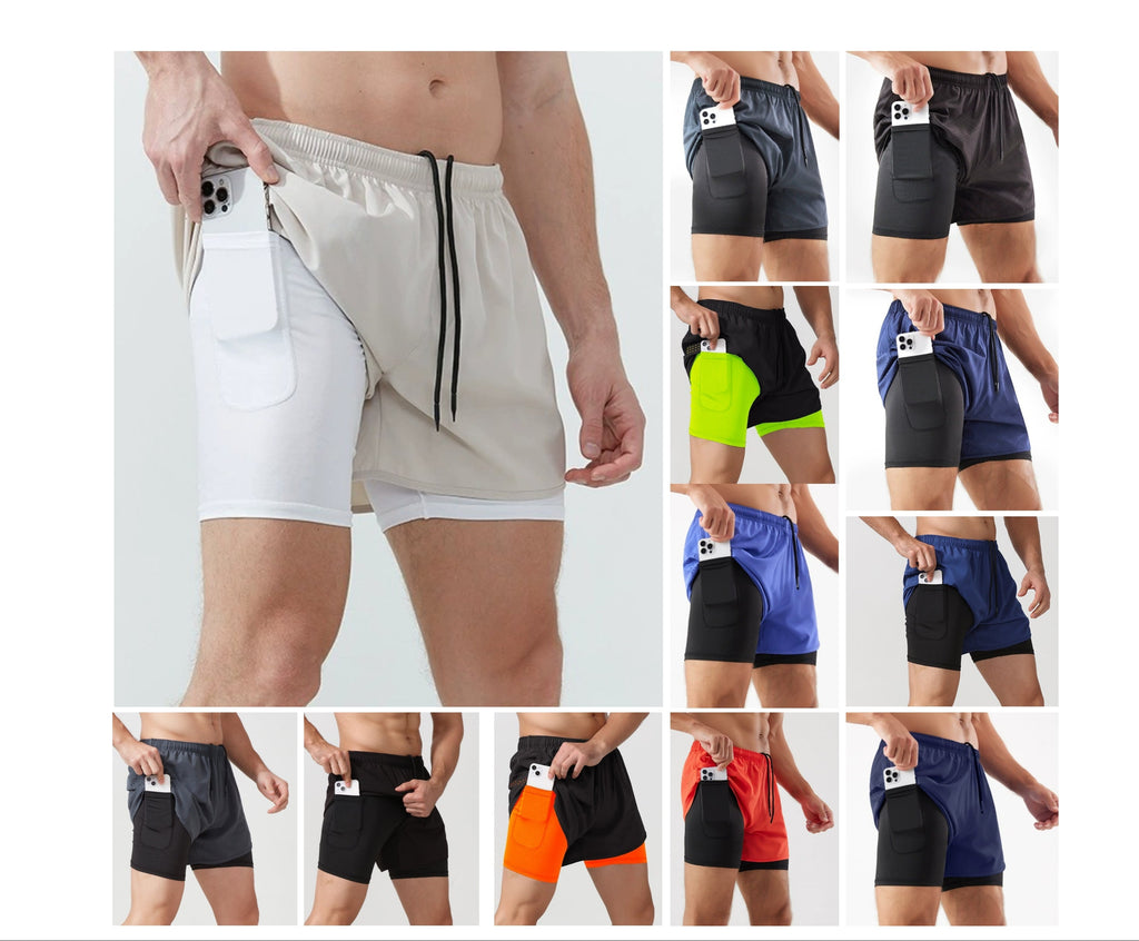 3/4-Laufshorts für Herren – schnelltrocknende, rutschfeste, doppellagige Gym- und Marathon-Shorts | DK22001&amp;WDK22001 