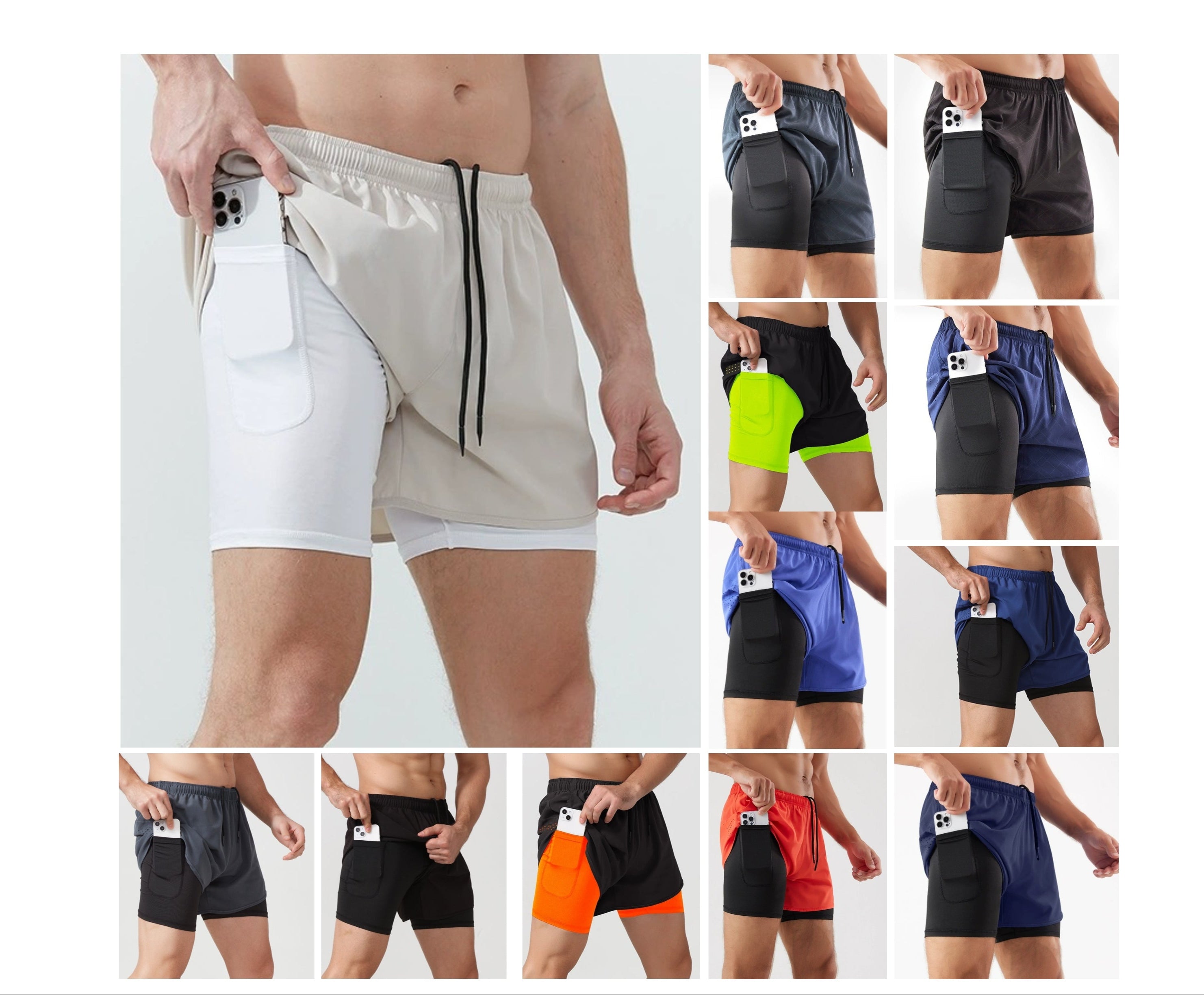 3/4-Laufshorts für Herren – schnelltrocknende, rutschfeste, doppellagige Gym- und Marathon-Shorts | DK22001&amp;WDK22001 